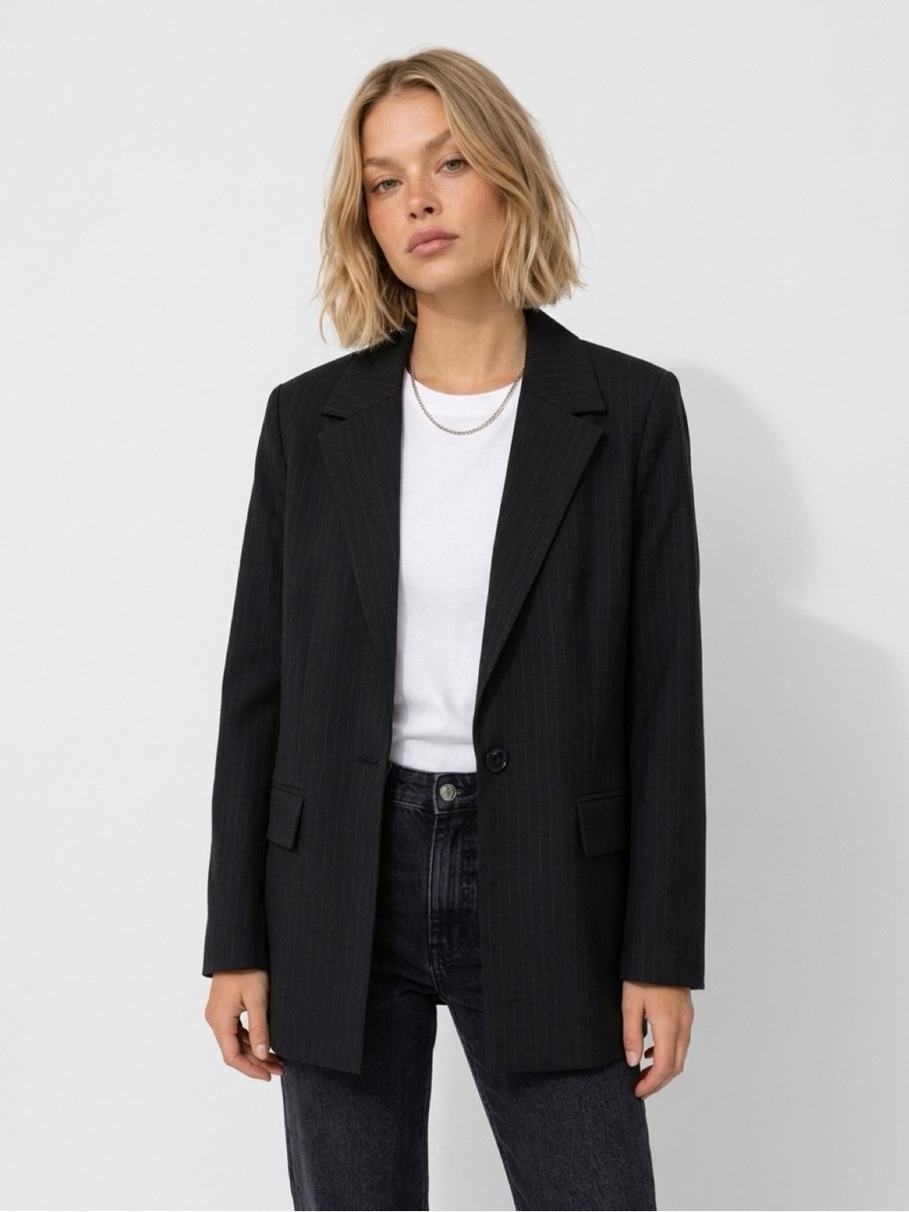 ZARA blazer negro pinstripe oversized talla XS